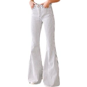 NWT Judy Blue 13/31 Navy & White Striped Super Flare Jamie Jeans Casual 70s